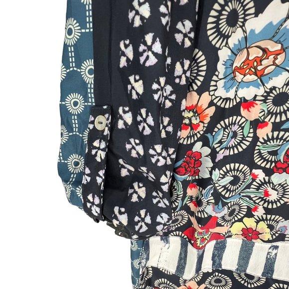 John Mark Womens Mixed Print Boxy Blouse Size XL Blue Red Patchwork Button Down - Picture 4 of 13